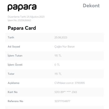 CV Maker Sitesinin Kartımdan Para Çekmesi