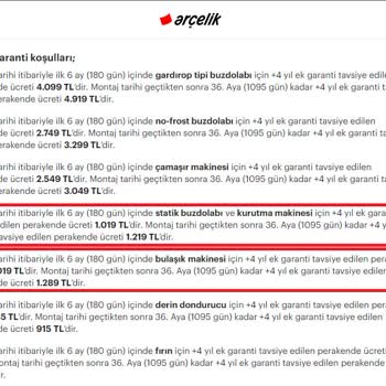 Arçelik Ek Garanti Fazla Ücret İadesini Yapmıyor