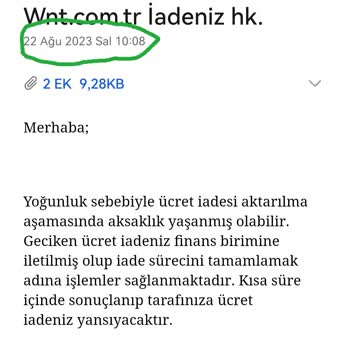 Wnt.com.tr Ücret İade Gecikmesi