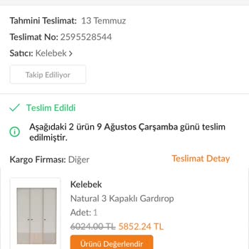 Kelebek Mobilya Ürün Teslim Edilmedi