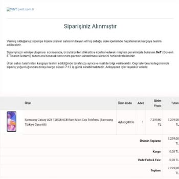 Wnt.com.tr Samsung Galaxy A23 Sipariş Sorunu