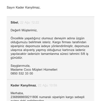 Madame Coco 3450 TL'lik Alışverişimin Tamamının Geri İadesini Yapmıyor