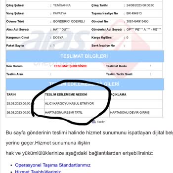Aras Kargo Askeri Birliğe Teslim Yapmıyoruz.