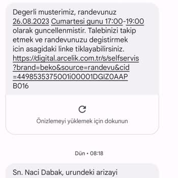 Arçelik Servis Randevu Verdiği Saatte Gelmedi.