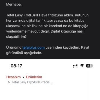 Tefal Dijital Tarif Kitabı Yok