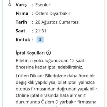 Özlem Diyarbakır Firması Yolcuya Bildirmeden Bileti İptal Etmiş!