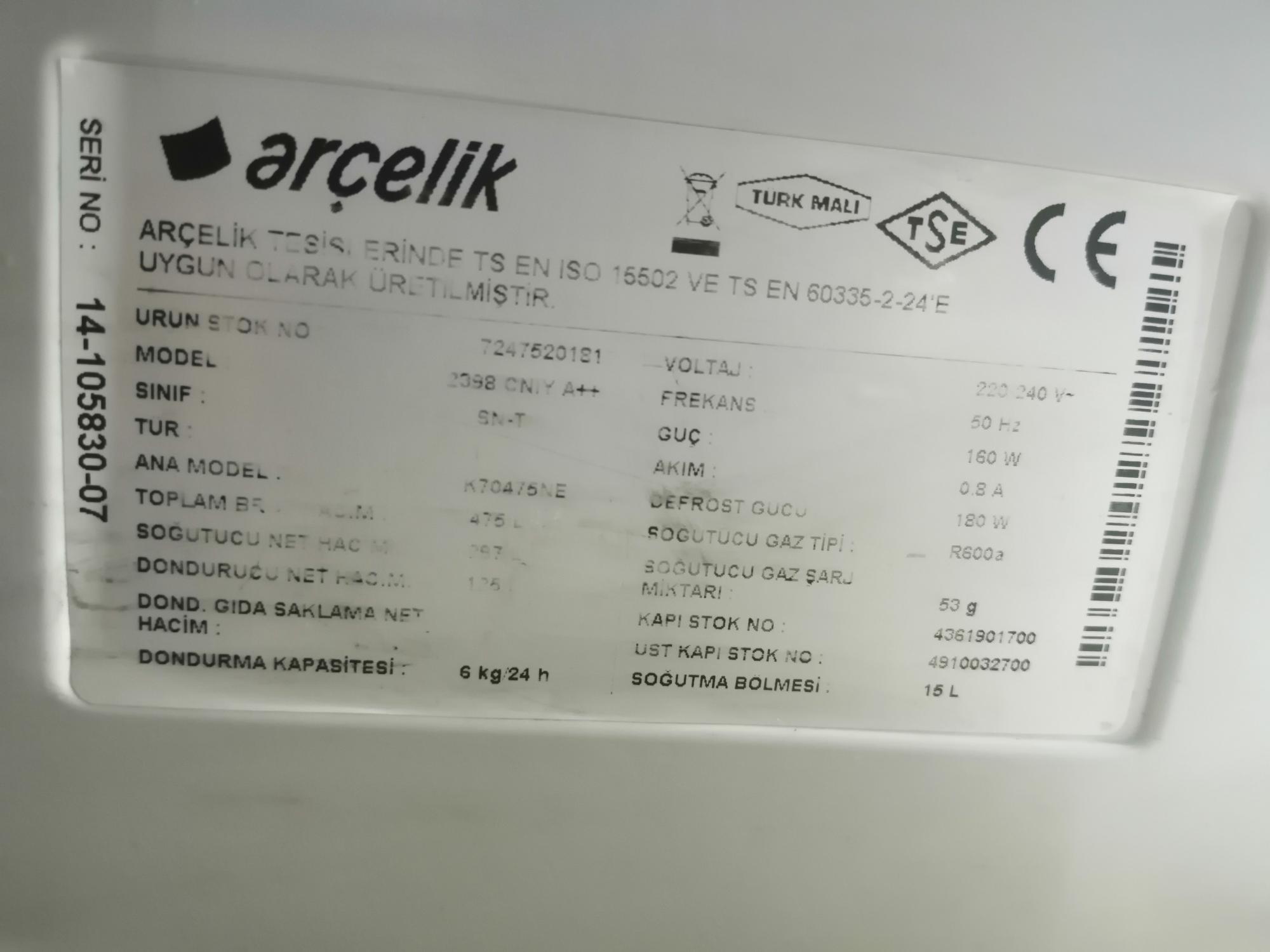 Arçelik 2398CNIY Buzdolabının (+2, +8°c) Üfleme Delikleri Buzlandı