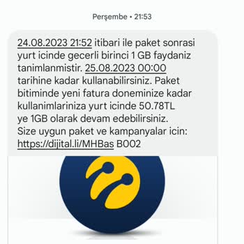 Turkcell 1 GB Faydanız Yararına Tanımlanmış