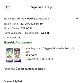 PttAVM Ürün Ödemesi Yapılmamış Gözüküyor