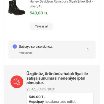 Hepsiburada Satın Aldığım Ürünü Hatalı Fiyat Diyerek Yollamadı