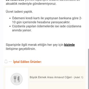 Trendyol Yemek Kafasına Göre Siparişimi İptal Etmiş