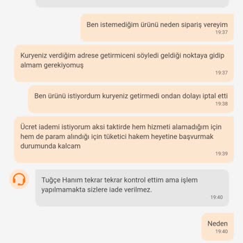 Trendyol Yemek Kuryesi Siparişimi Müşteri Talebi Diyerek İptal Etti