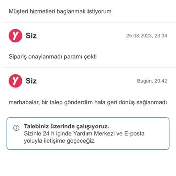 Yemeksepeti Uygulamasından Verdiğim Sipariş Gelmedi