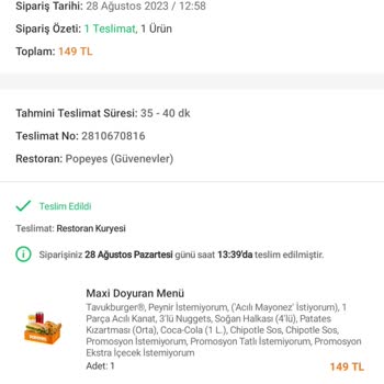 Popeyes Siparişlerde Eksik Ürün Gönderimi