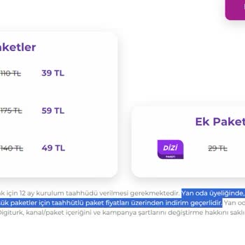 Digiturk Yan Oda Paket Fiyatını Taahhütsüz Fiyat Üzerinden Hesaplıyor