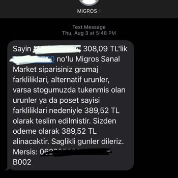 Migros İstemediğim Bir Ürün Faturaya Eklenmiş