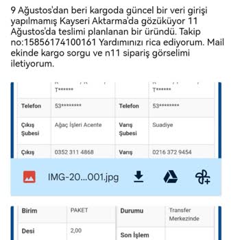 Sürat Kargo Kayseri Aktarma Merkezi'nden Gelemeyen Kargo