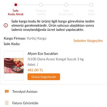 Afyon Ece Sucukları Trendyol'da Bozuk Ürün Satılıyor