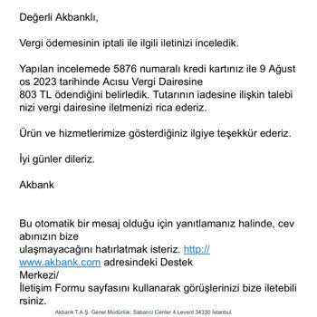 Akbank MTV Tahsilatı Yapmasına Rağmen Borcumu Ödememesi, İade Etmemesi