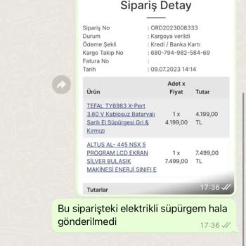 Ev Bazaar AVM Sipariş Verdiğim Ürün Gönderilmedi