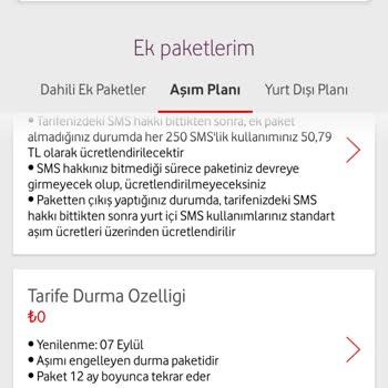 Vodafone Güncel Tutar Ek Yansıma