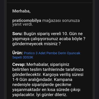 Pratico Dan Ürünün 2 Haftadır Gelmemesi