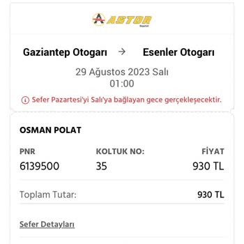 Astor Turizm Param İade Edilmedi