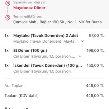Maydonoz Döner Yanlış Sipariş İade Alınmıyor