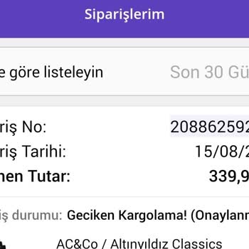 N11.com Altınyıldız Classics Kargolanmayan Ürün