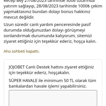 Jojobet Kayıp Bonusu Hakkında Sorun