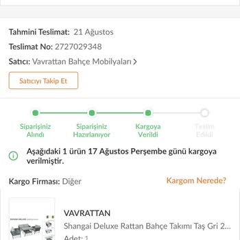Vavrattan 38 Gündür Siparişimi Teslim Etmiyor