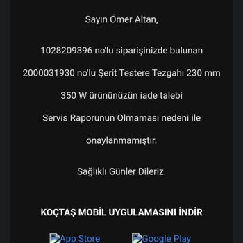 Koçtaş 7 Aydır Ürünümü Ne Onardı Ne Ücret İadesi Ne De Değişim Yaptı!
