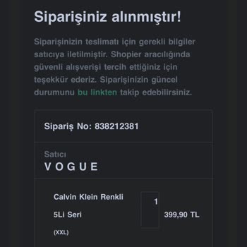Vogue Boxer Siparişim Kargoya Verilmedi