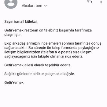 Getir Yemek Üye İş Yeri Kaydı
