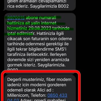Millenicom Modem Geri İade Gönderim Ücreti