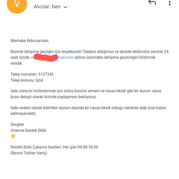 Vivense İptal Edilen Ürünün Gönderilmesi