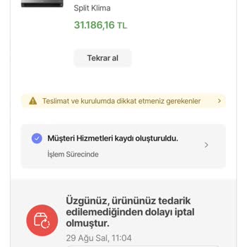 fantilator.com Satın Aldığım Klimayı Stok Yok Diye İptal Ettiler