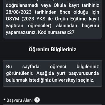 KYK Yurt Başvurusu Yapamıyorum Kod 27 Hatasını Veriyor
