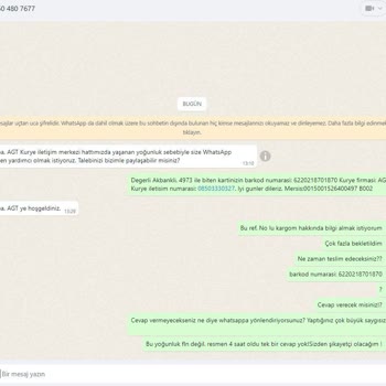 AGT Kargo Kredi Kartımı 20 Gündür Bana İletmiyor