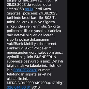 VakıfBank Ferdi Kaza Sigortası Yenilemesi