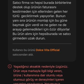 Dolce Vita Hepsiburada Baymak El Ele Satış Faturası 5 Gündür Nerede