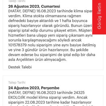 Arçelik'ten Klima Satın Alınamıyor