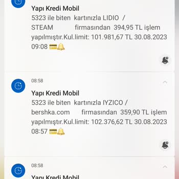 Yapı Kredi Kartımdan Lidio Steam Ve İyzico Dan İzinsiz İşlem
