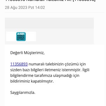 A101 Den Aldığım Ürünün Gönderilmemesi