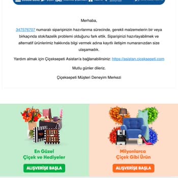 Çiçek Sepeti Stokta Olmayan Ürün Satıldı