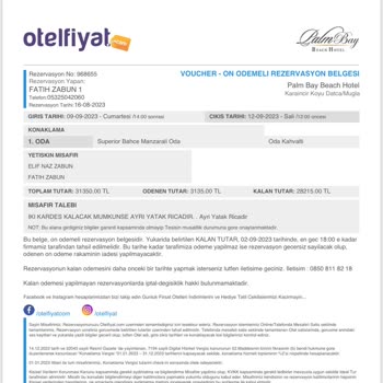 Palm Bay Beach Otel Ücret İadesi Yapılmadı