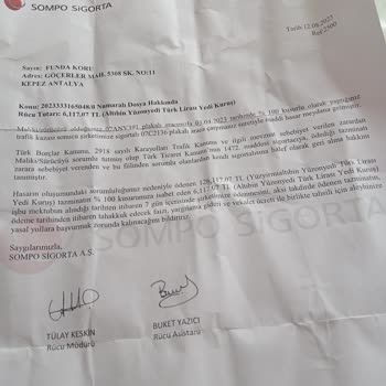 Sompo Sigorta Beni 7gun İçinde Ödeme Bekleniyor