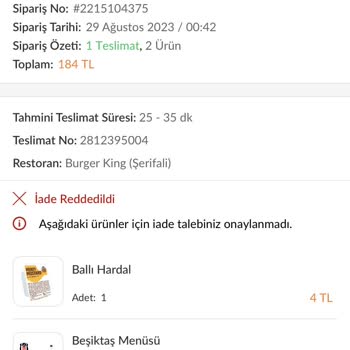 Burger King Eksik Sipariş Temiz Olmayan Ürün