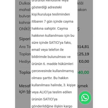 Su Butik - Seda Tutulmaz İade Kabul Edilmemesi
