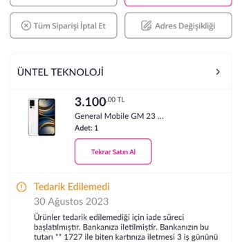 Pazarama Satıcı Kafasına Göre Siparişi İptal Edebiliyor.